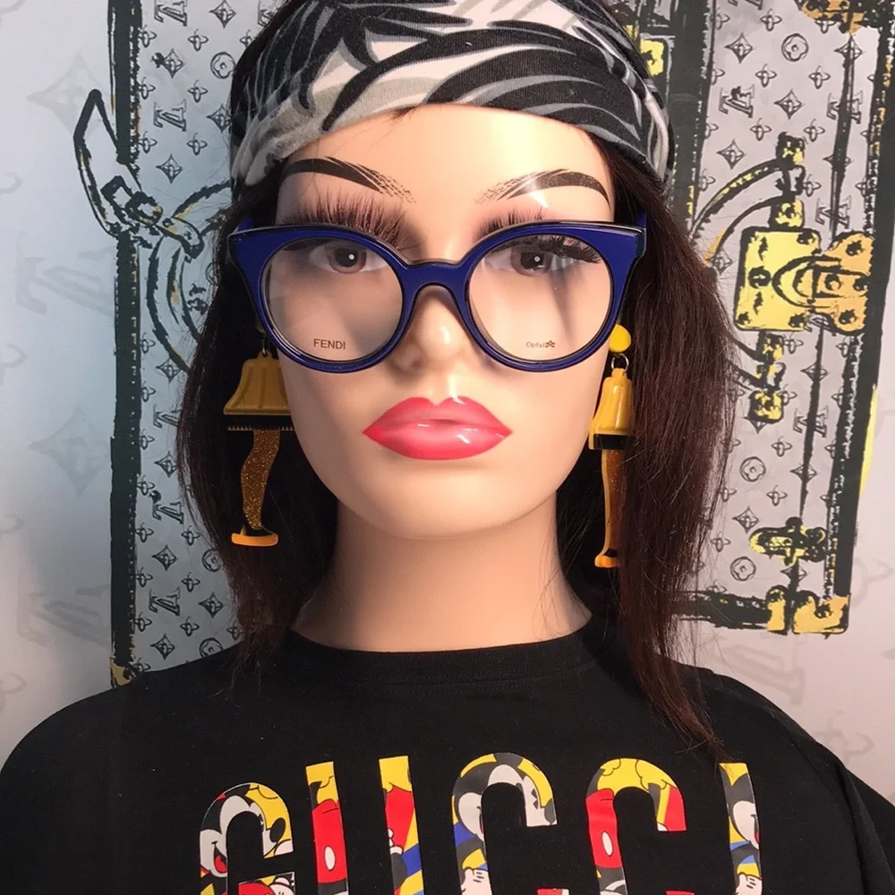 New Authentic Fendi FF0198/F PJP Blue Round Eyeglasses